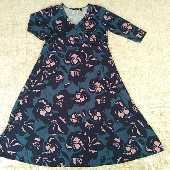 Du Jour Floral Faux Wrap Knit Maxi Dress Plus XLP Teal Pink - Picture 2 of 16